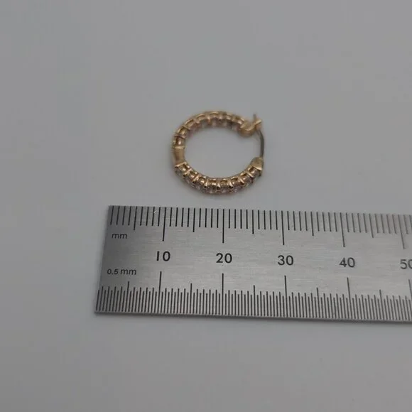 Rose Gold Over Sterling Silver Cubic Zirconia Hoop Earrings A419 - Picture 5 of 6